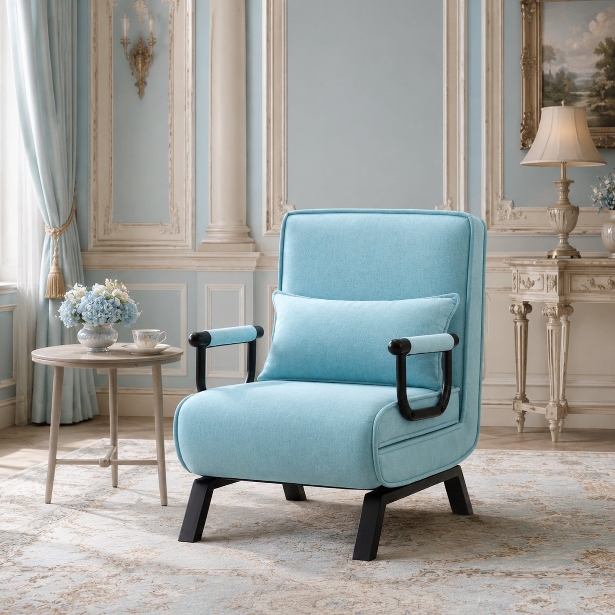 Slaapstoel - 60x184 cm - Inklapbare Slaapbank - Zetelbed – Slaapfauteuil 1 Persoon - Blauw