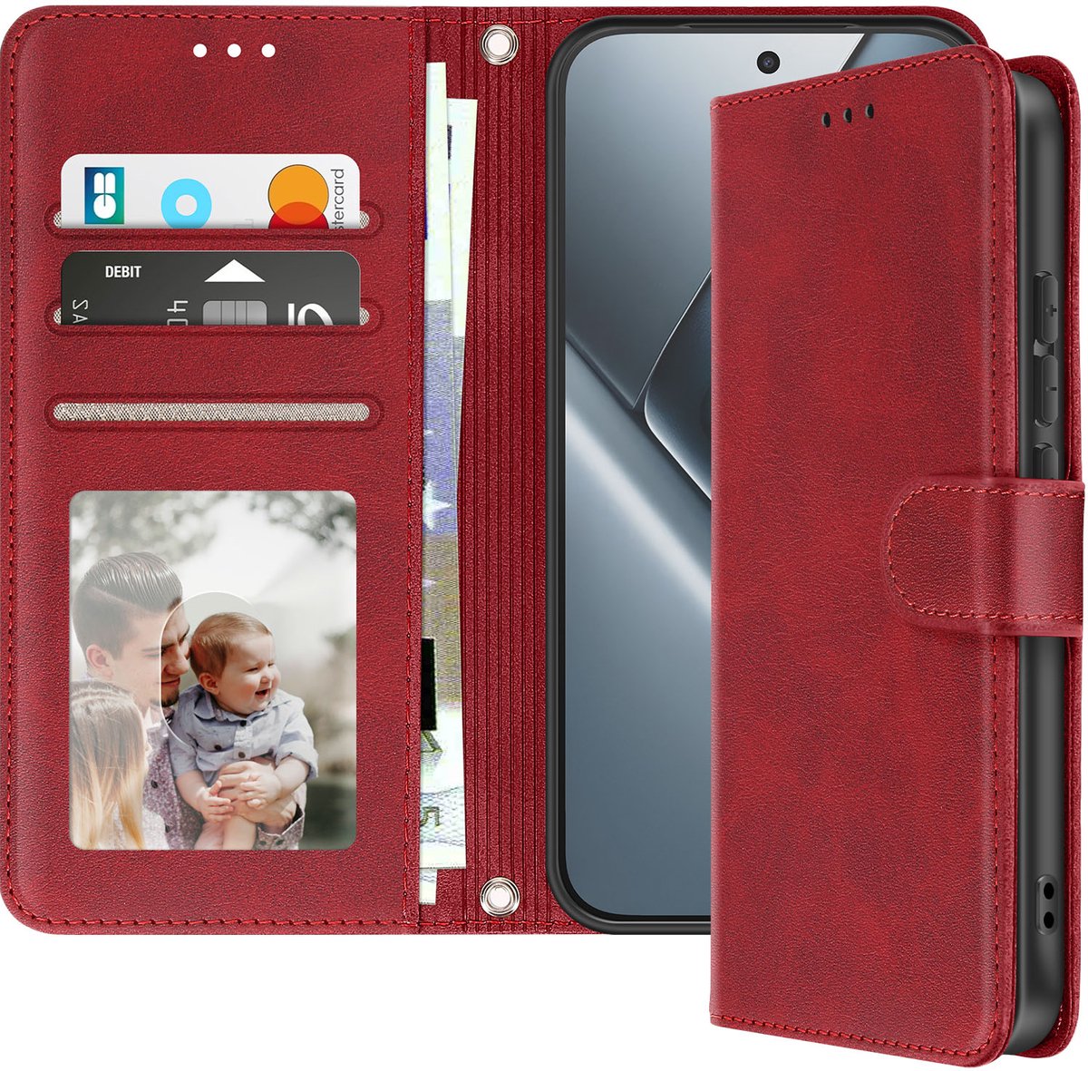 Avizar Etui Geschikt voor Poco X8 Pro met Standaardfunctie en Polsband, Rood