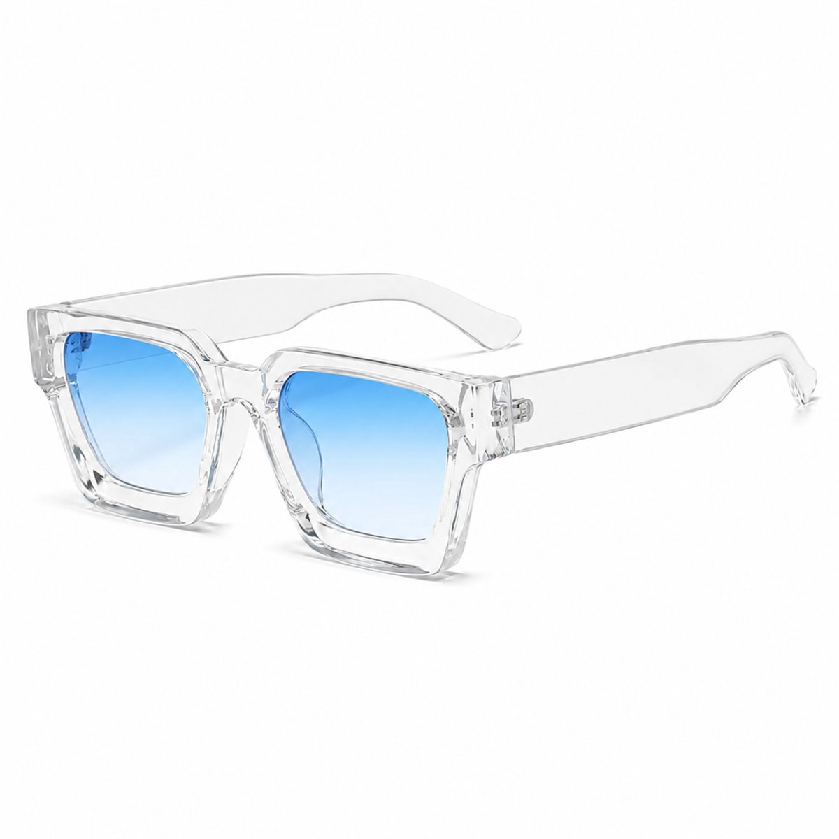 MoodLux Zonnebril Transparant Wit - Unisex - Rechthoekig Montuur met Blauwe Glazen - Retro Festivalbril - UV400 Bescherming