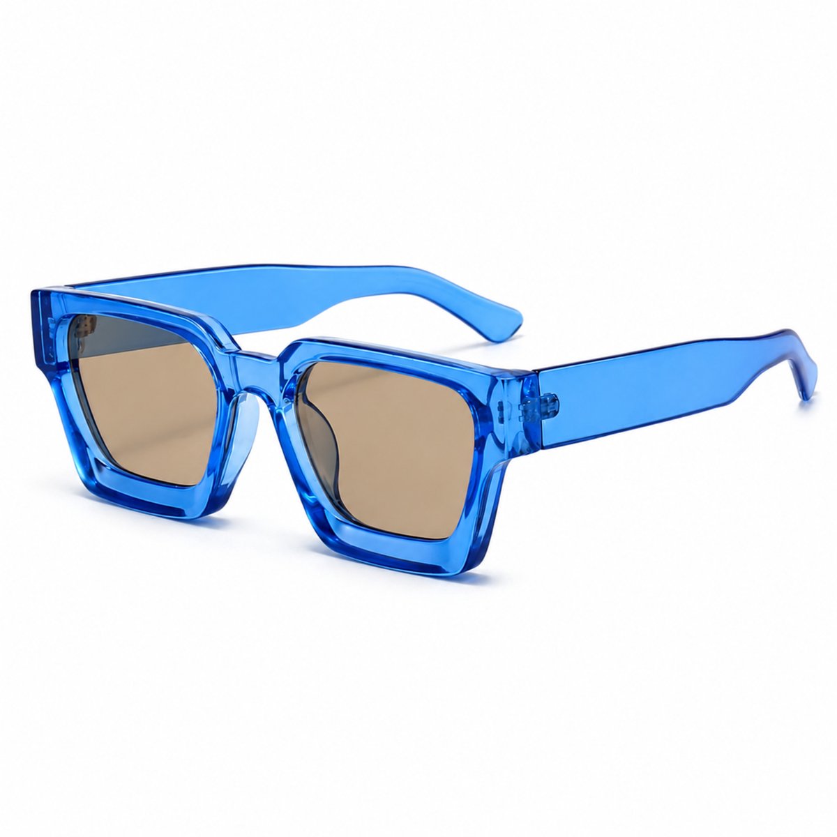 MoodLux Zonnebril Transparant Blauw - Unisex - Rechthoekig Montuur met Lichtbruine Glazen - Retro Festivalbril - UV400 Bescherming - C28