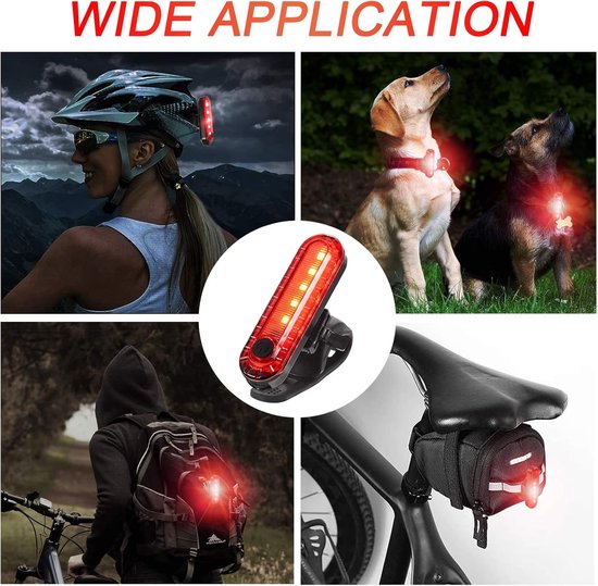 Set van 2 oplaadbare LED-fietsachterlichten, achterlichten voor het fietsen, veiligheidsverlichting voor 's nachts, waterdichte heldere waarschuwingsknipperlichten, mountainbikeverlichting - rood licht — afbeelding 2