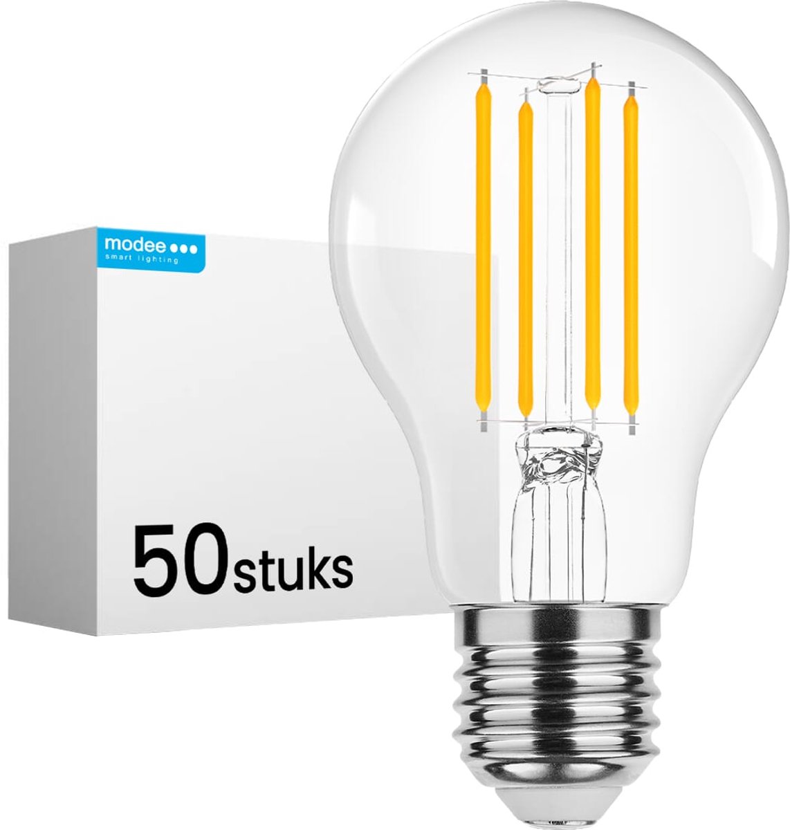 Modee E27 LED Lamp Dimbaar 8W - 1055lm - 4000K - Neutraal Wit - LED Filament Globe A60 - Vervangt 75W Halogeen Gloeilamp - 50 stuks