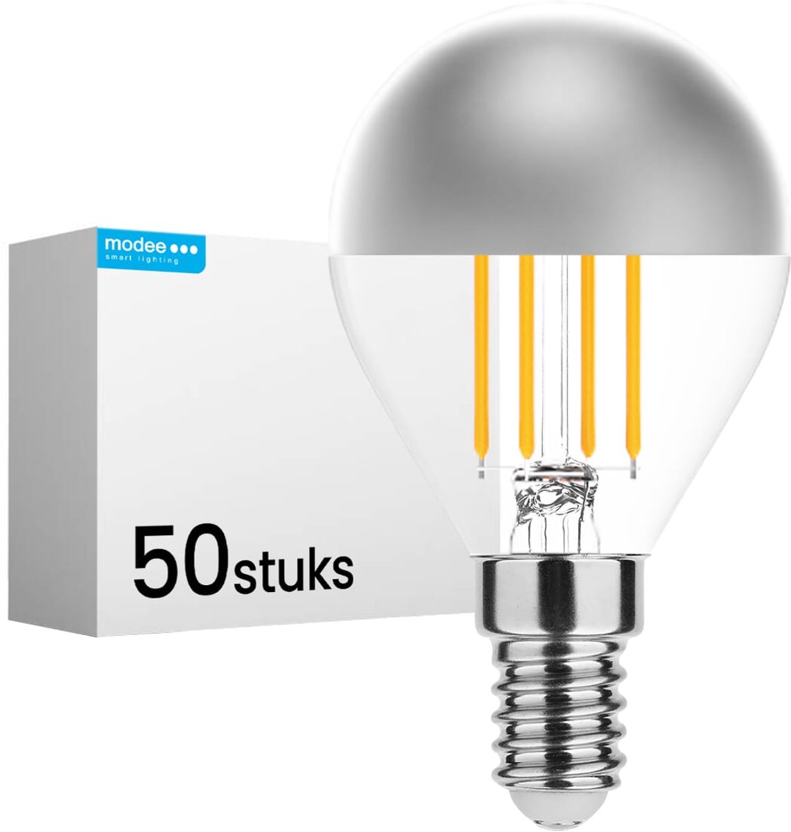 Modee E14 LED Lamp 4W - 400lm - 2700K - Warm Wit - LED Filament Globe Mini P45 Kopspiegellamp - Vervangt 40W Halogeen Gloeilamp - 50 stuks