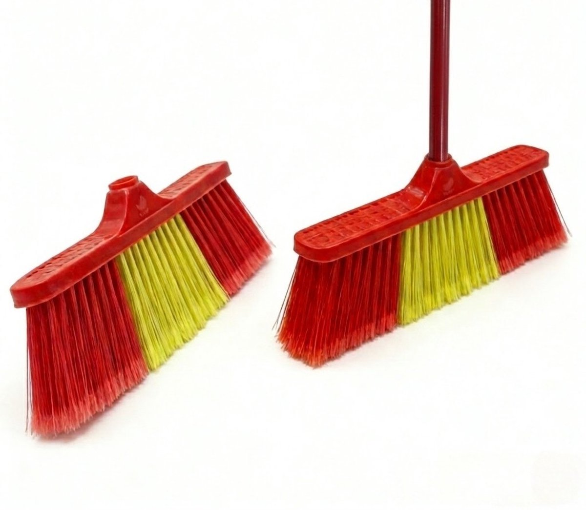 Clean bezem met Lange Steel - 134x32 cm - Professionele Kamerbezem voor Parket, Laminaat & PVC - Anti-Statische Vloerveger - Verwijdert Dierenharen & Stof - Ergonomische Huisbezem - Krasvrije Vloerborstel voor Woonkamer & Keuken - Rood/Rood