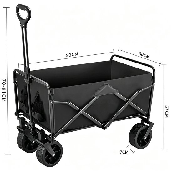 Stevige opvouwbare handkar 83x50x70cm draagvermogen 150kg multifunctionele opvouwbare trolley met verstelbare handgreep en afneembare waterdichte hoes draagbare opvouwbare trolley geschikt voor boodschappen strand kamperen Zwart — afbeelding 2