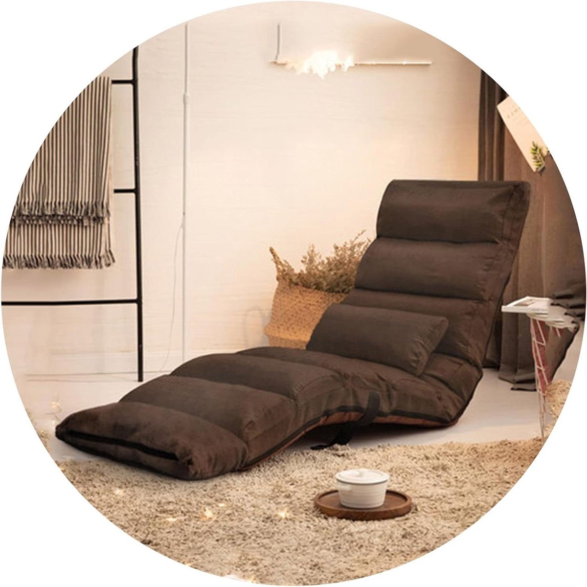 Opvouwbare Loungestoel - Vloerstoel Relaxfauteuil - Ontspannen Lezen TV Kijken - Multi-hoek Verstelbaar - 205 cm Lengte - Donkere Koffie
