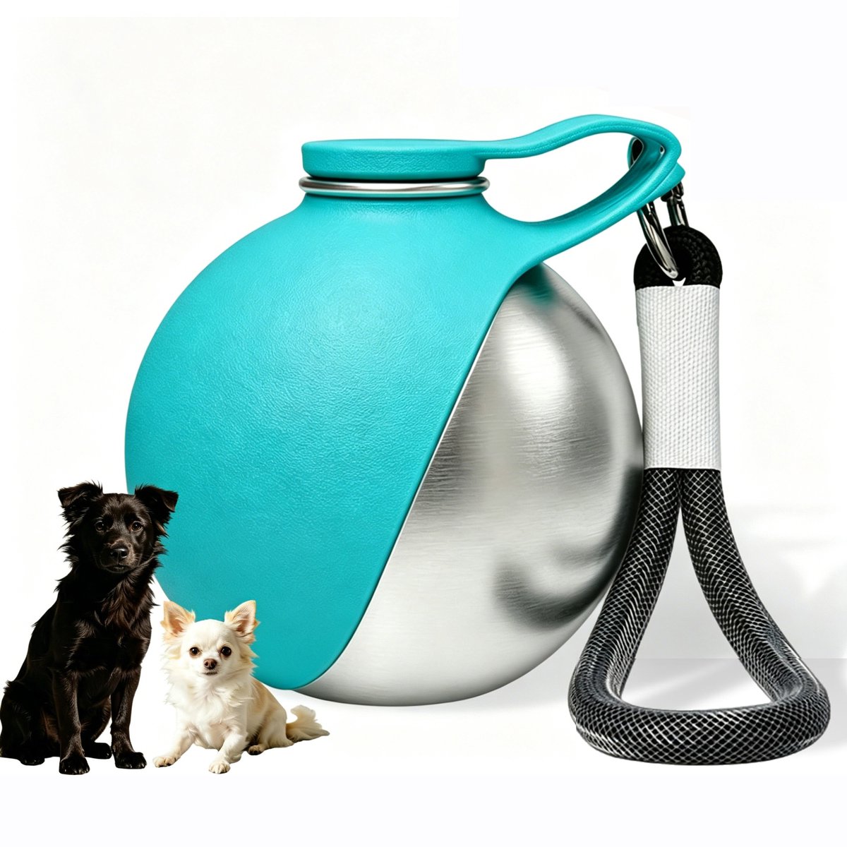 2-in-1 Draagbare Drinkbeker voor Honden - 285 ml Roestvrijstalen Waterfles met Siliconen Opvouwbare Kom - Lekvrij - Geschikt voor Wandelen, Hiken en Reizen