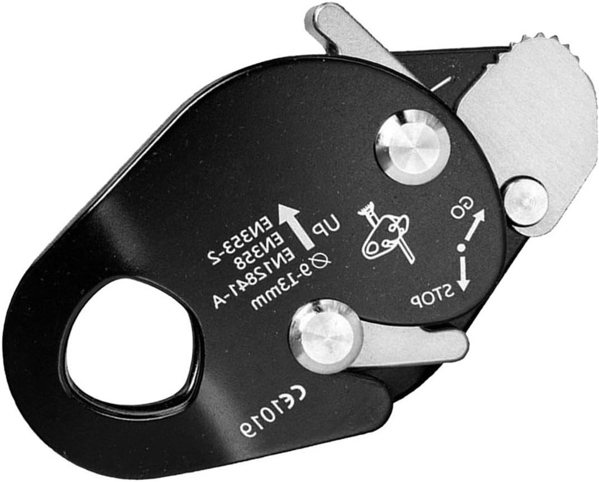 Klimtouw Descender - Zekeringsapparaat Abseilen - Veilig Klimmen - Zelfvergrendelend Aluminium - 11-12mm Touw - Zwart