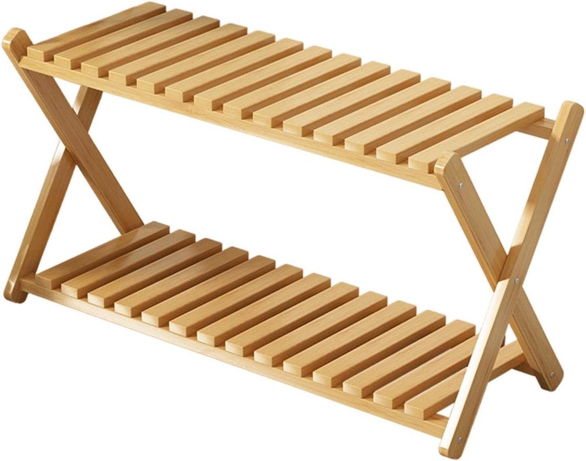 Houten Plantenstandaard - Bloempotrek - Planten Presenteren - Dubbellaags Ontwerp - 2 Lagen - Natuurlijk Hout