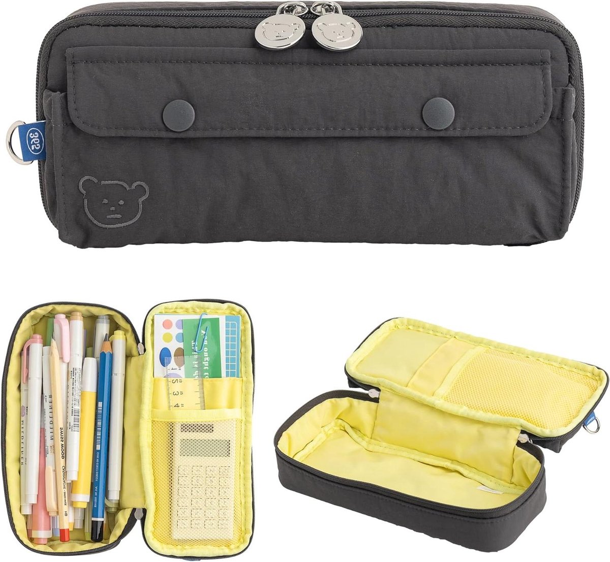 Etui met Rits - Pennenhouder - Kantoor Organiseren - Waterafstotend Nylon - Maat L - Houtskool