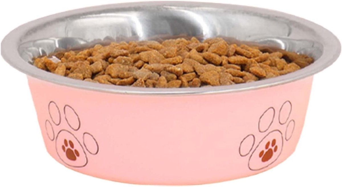 Hondenvoerbak Roestvrij Staal - Voerbak Huisdier - Comfortabel Eten - Antislip Bodem - 21.8 cm Diameter - Roze