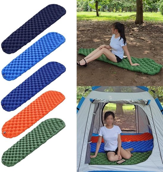 Zelfopblazende Slaapmat - Outdoor Mat - Kamperen en Hiken - Ingebouwde Pomp - 190x58cm Uitgevouwen - Marineblauw — afbeelding 3