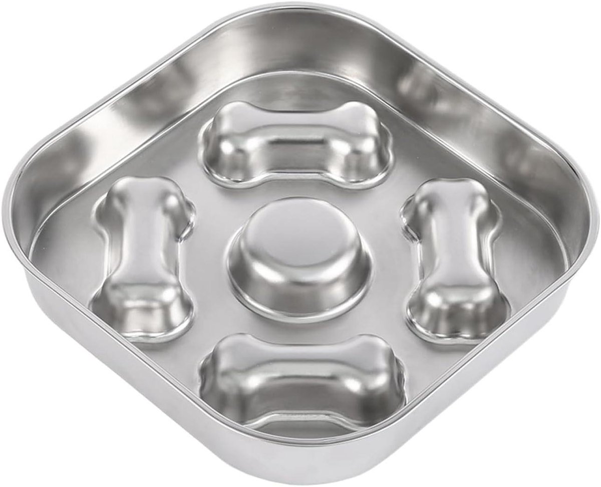 Hondenvoerbak - Slowfeeder schotel - Gezond eten - Antislip anti-verstikking - 256 cm - Zilver