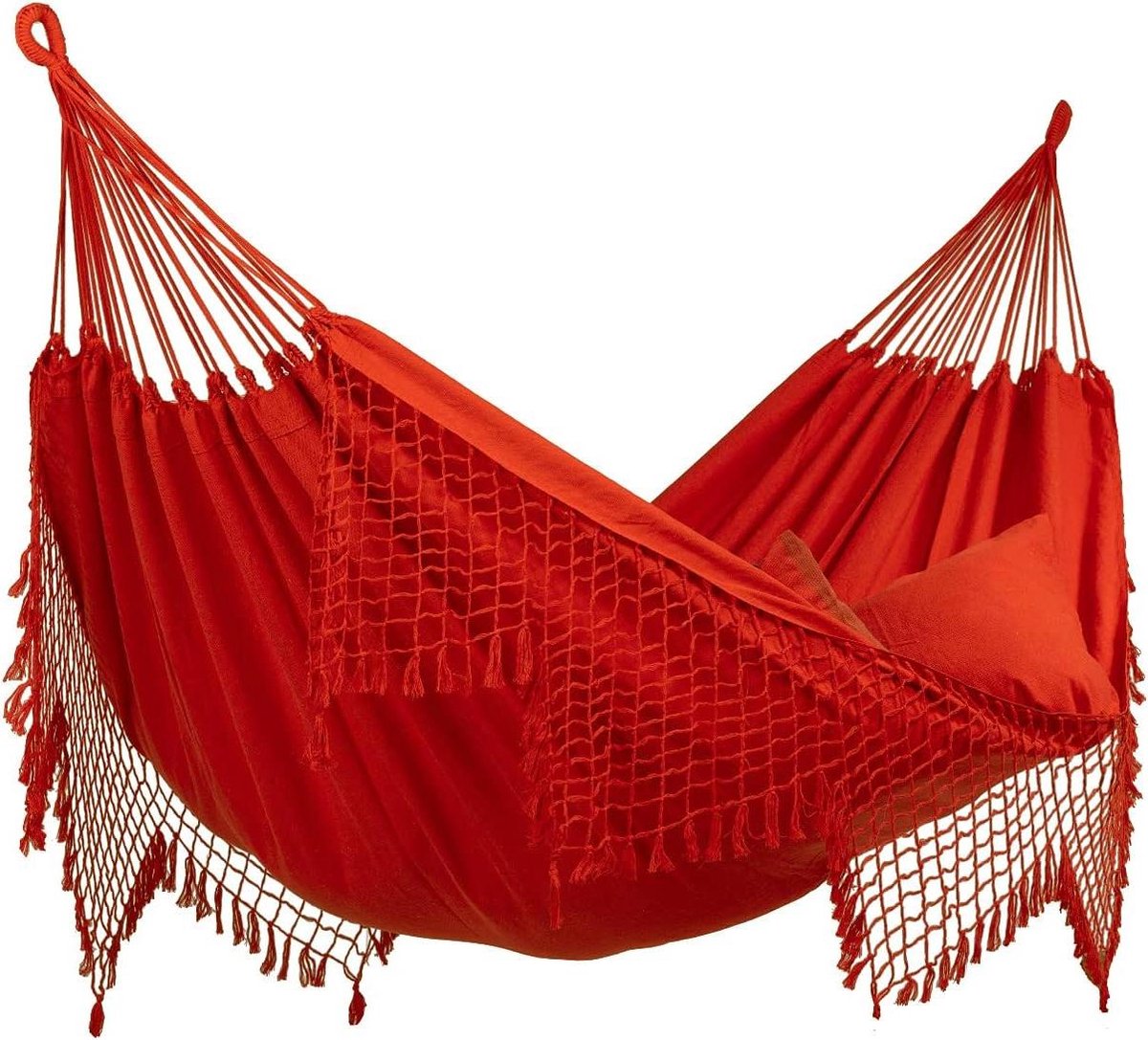 Dubbele Hangmat - Zuid-Amerikaans - Ontspannen Buiten - Handgemaakt FairTrade - Tot 180kg - Sublime Rood