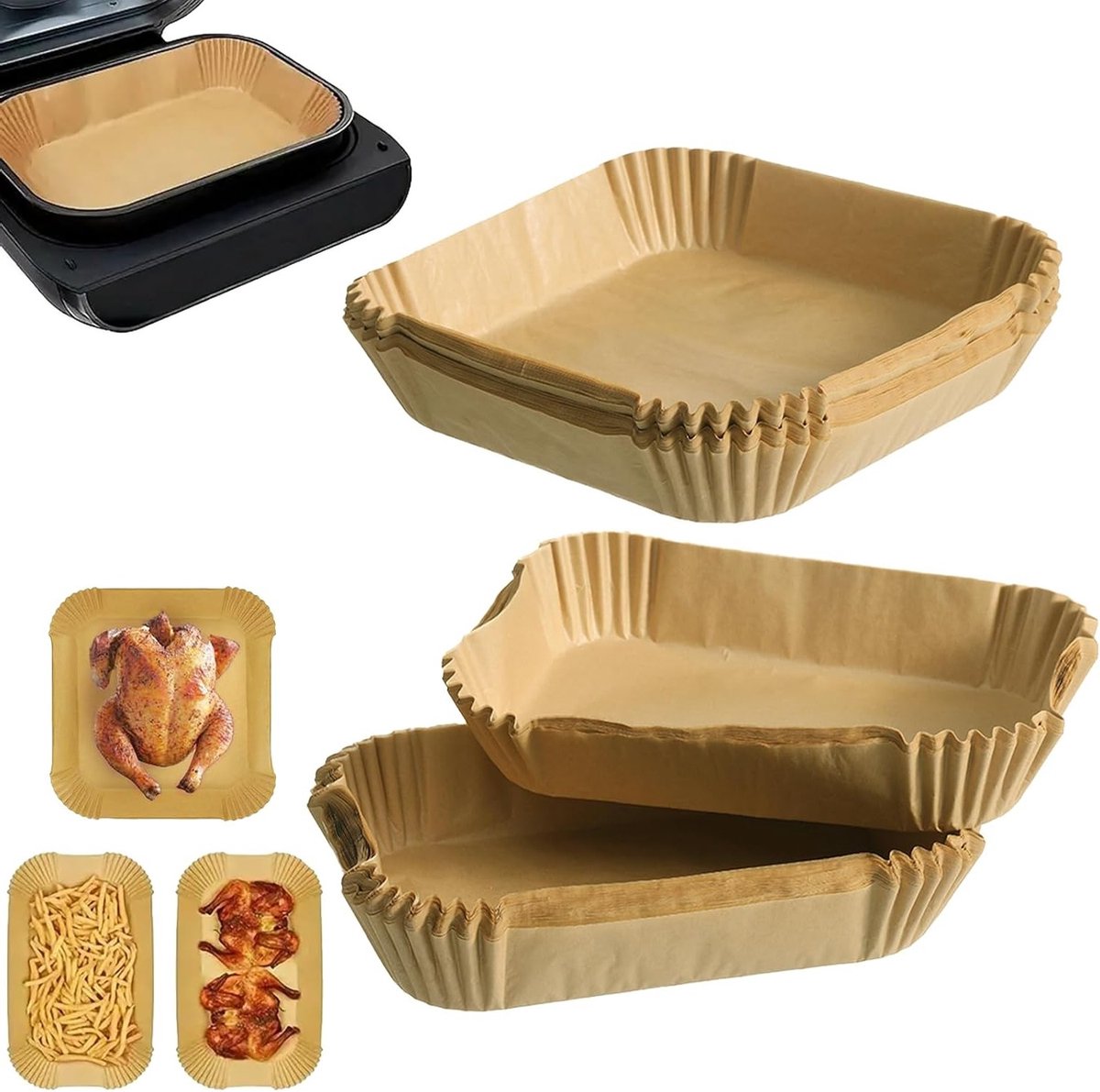 200 Stuks Bakpapier voor Airfryer - Geschikt voor Philips 3000/5000 Series en Tefal Easy Fry - Ideaal voor Bakken en Koken zonder Plakken