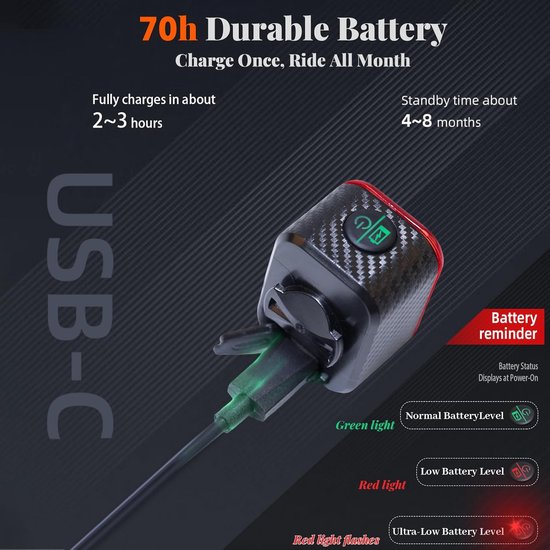 Daity 1 stuk - Slim fietsachterlicht met remdetectie - IPX6 waterdicht, USB-C oplaadbaar achterlicht met 4 standen en inductie op dezelfde frequentie voor veilig fietsen in het donker — afbeelding 3