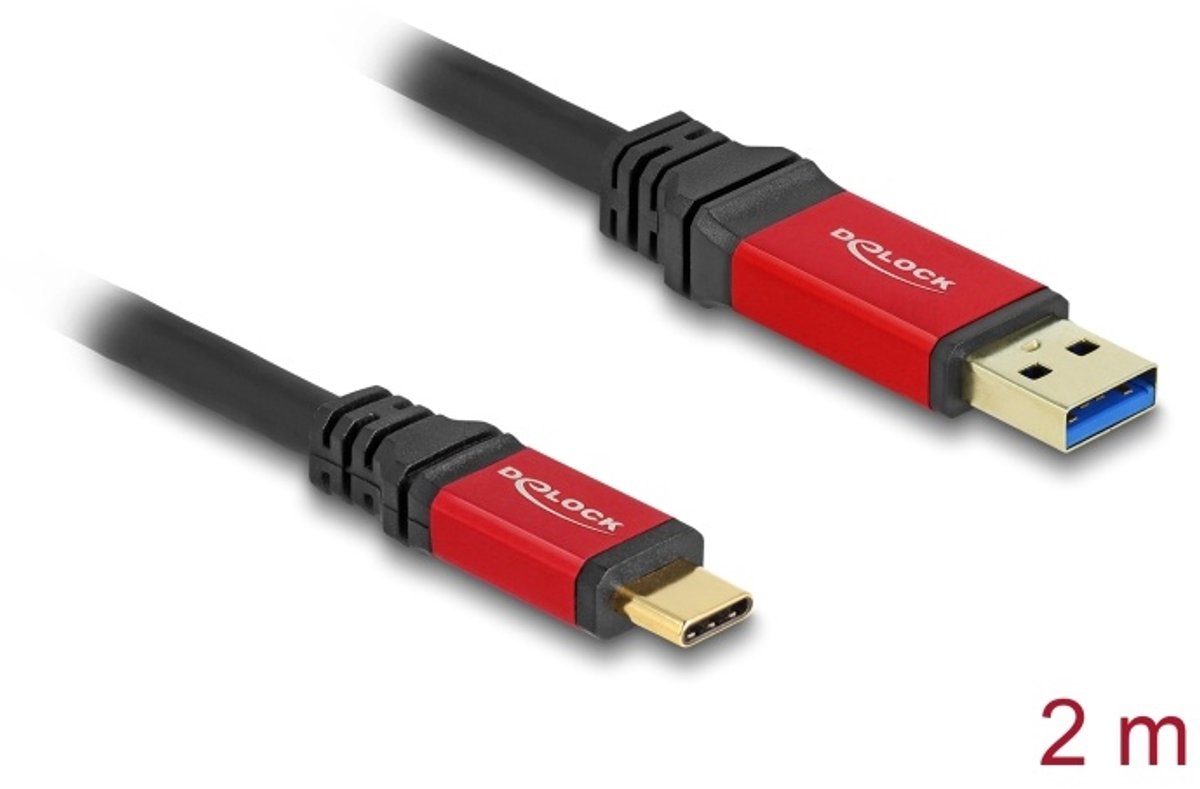Delock USB 10 Gbps Cable USB Type-A male to USB Type-C™ male 2 m red metal