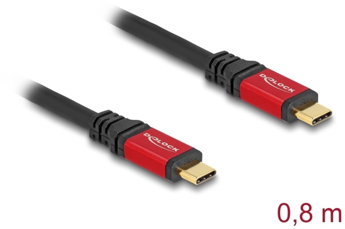 Delock USB 20 Gbps Cable USB Type-C™ male to male PD 3.0 100 W E-Marker 0.8 m red metal