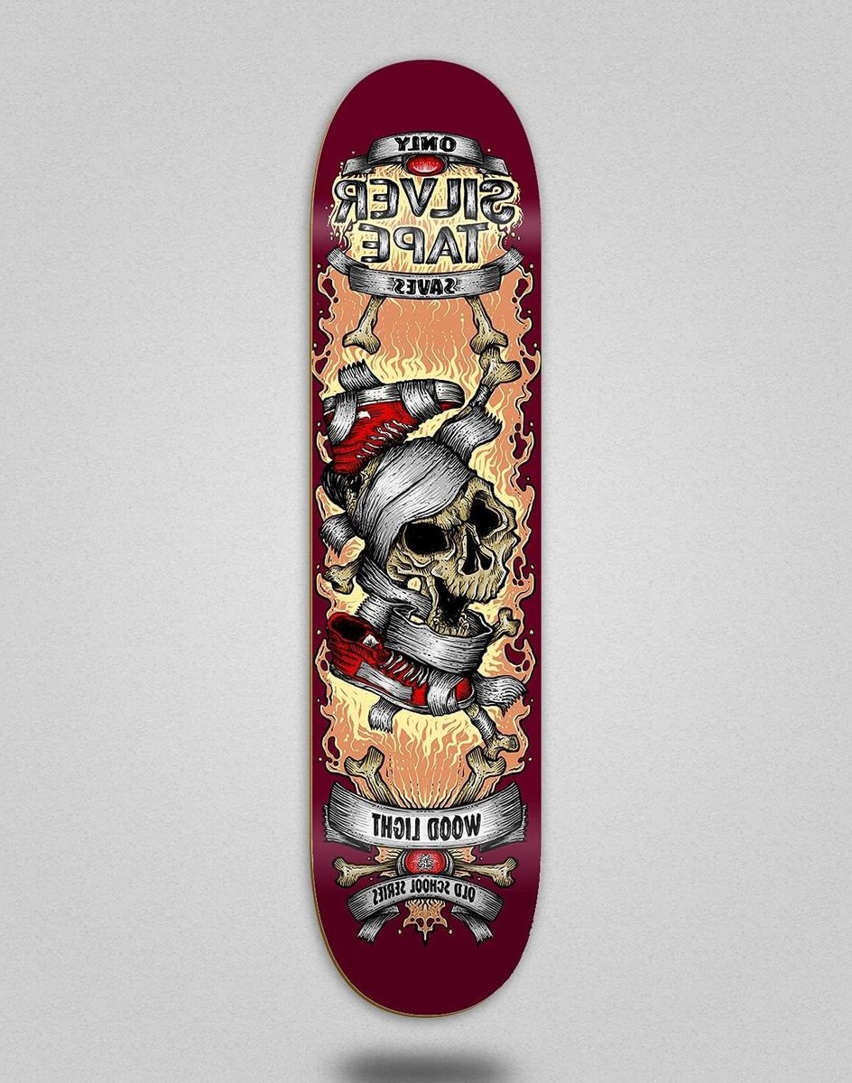 Houten skateboard deck Compleet skateboard Street cruisen Zilveren tape 8.5 inch Bordeauxrood