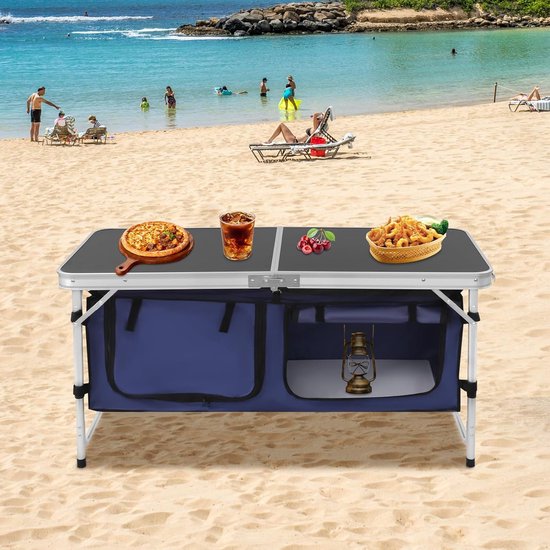 Inklapbare campingtafel - Buiten tafel - Picknicken en kamperen - In hoogte verstelbaar - 120 x 47 cm - Zwart — afbeelding 4