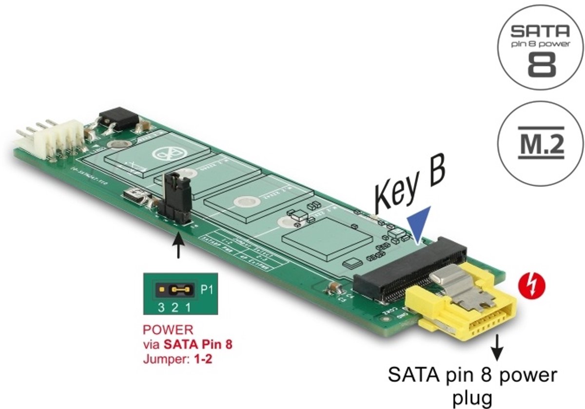 Converter Sata Pin 8 Power Container> M.2 Key B Slot