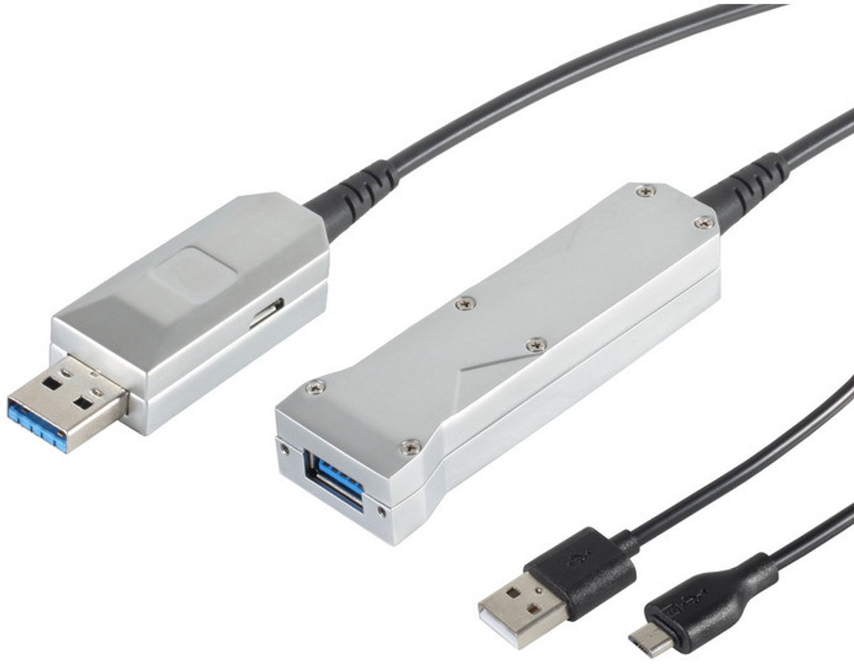 Actieve USB Verlengkabel - USB 3.2 Gen 1 - 30 meter - Zwart/Zilver