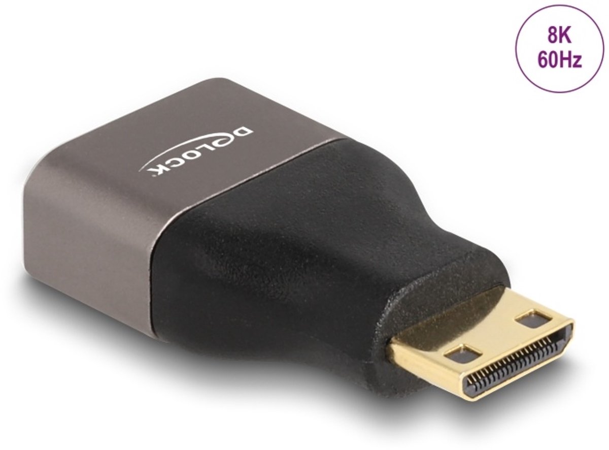 Delock HDMI Adapter Mini-C male to A female 8K 60 Hz grey metal