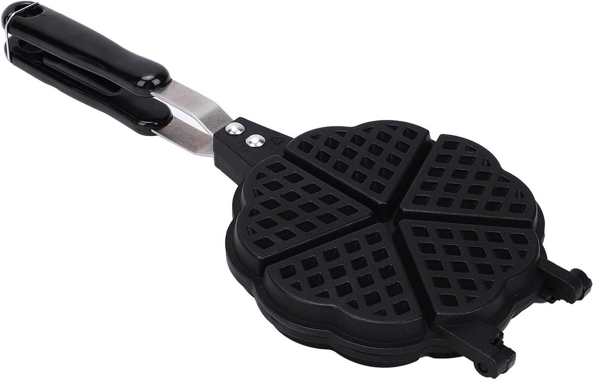 Wafelijzerpan Hartjes - Bakvorm Wafels - Ontbijt Bakken - Niet-elektrisch Fornuis - 16 x 36 cm - Zwart