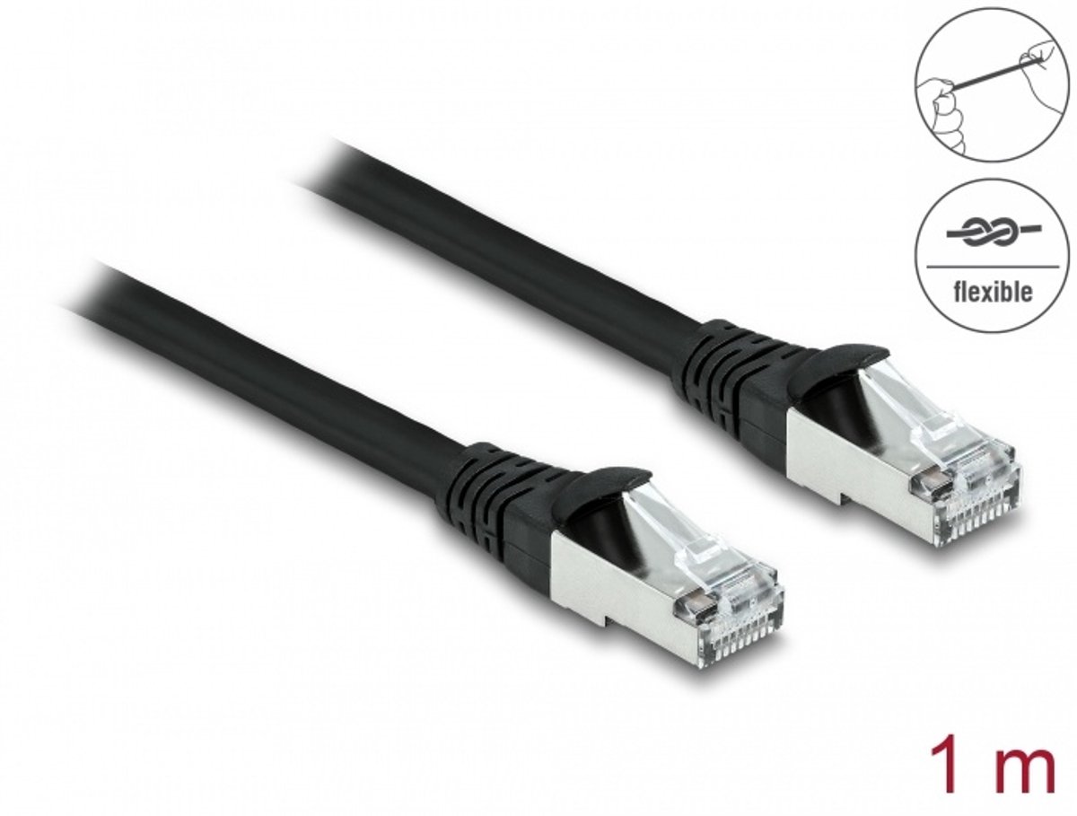 RJ45 Kabel CAT6A S/FTP PUR Outdoor 1 M Zwart