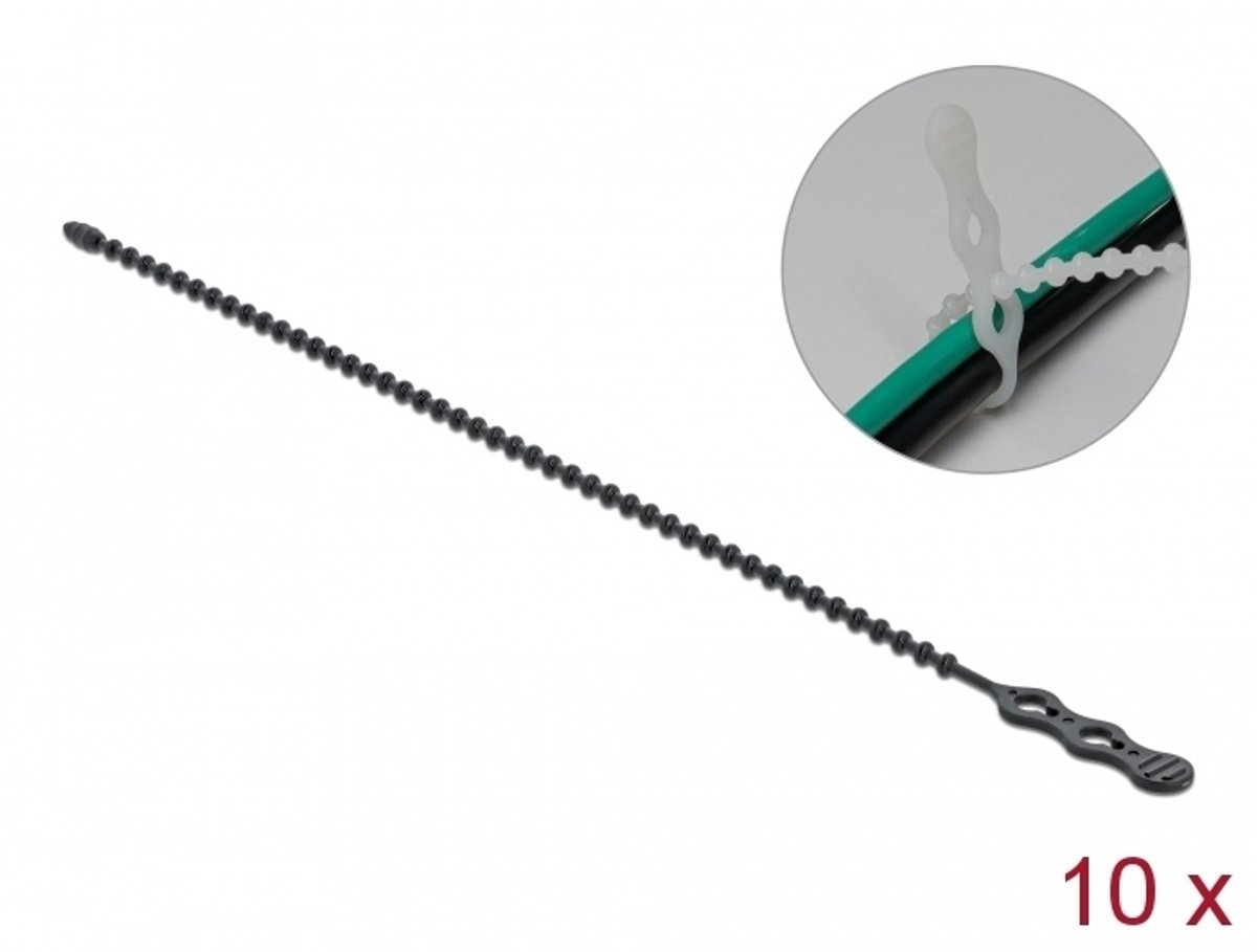 DeLOCK 18967 kabelbinder Beaded cable tie Polyamide Zwart 10 stuk(s)