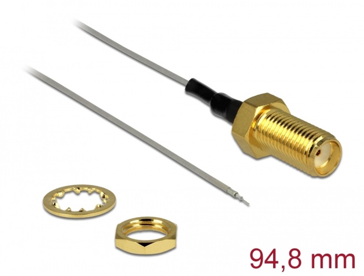Antennekabel SMA Jack Bulkhead> Open uiteinde in blik 1,37 94,8 mm, draadlengte 10 mm