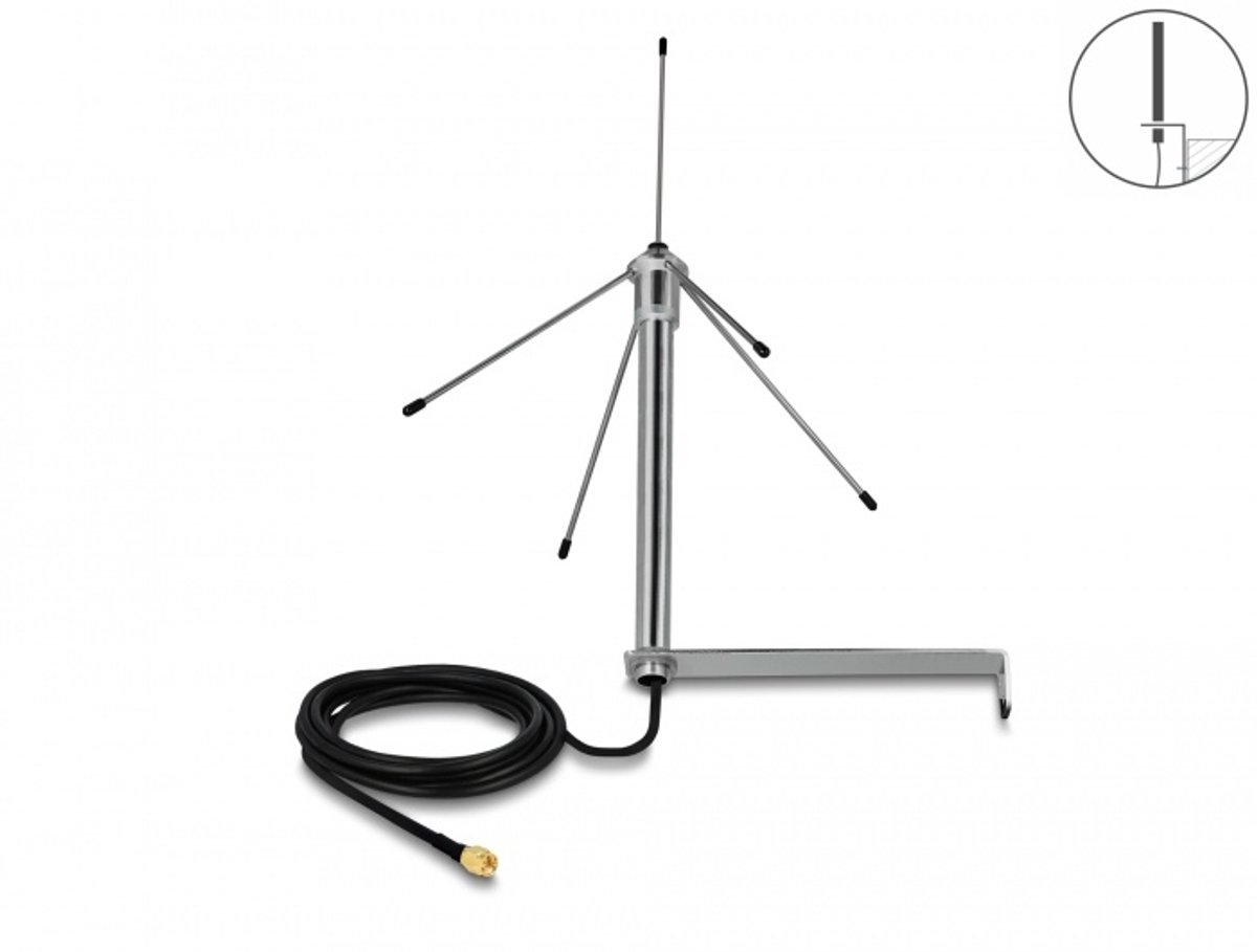 433 MHz antenne SMA-plug 3 DBI Omnidirectioneel vast met verbindingskabel RG-58 C/U 3 m Wandmontage Buitenzilver
