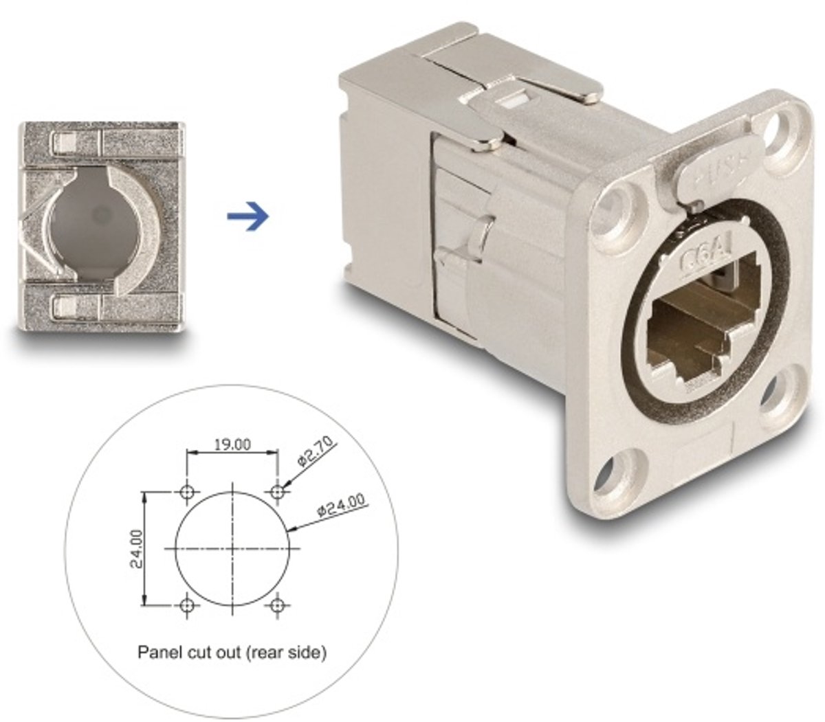 Delock D-Type RJ45 built-in connector with LSA connection Cat.6A STP metal