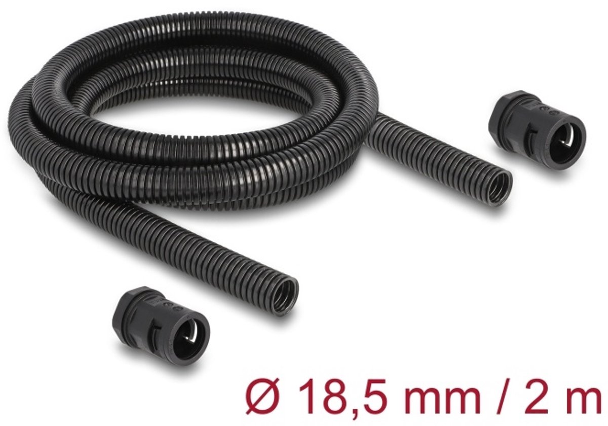 Kabelbeschermingshuls 2 m x 18,5 mm met 2 x pg13.5 conduit fitting set zwart