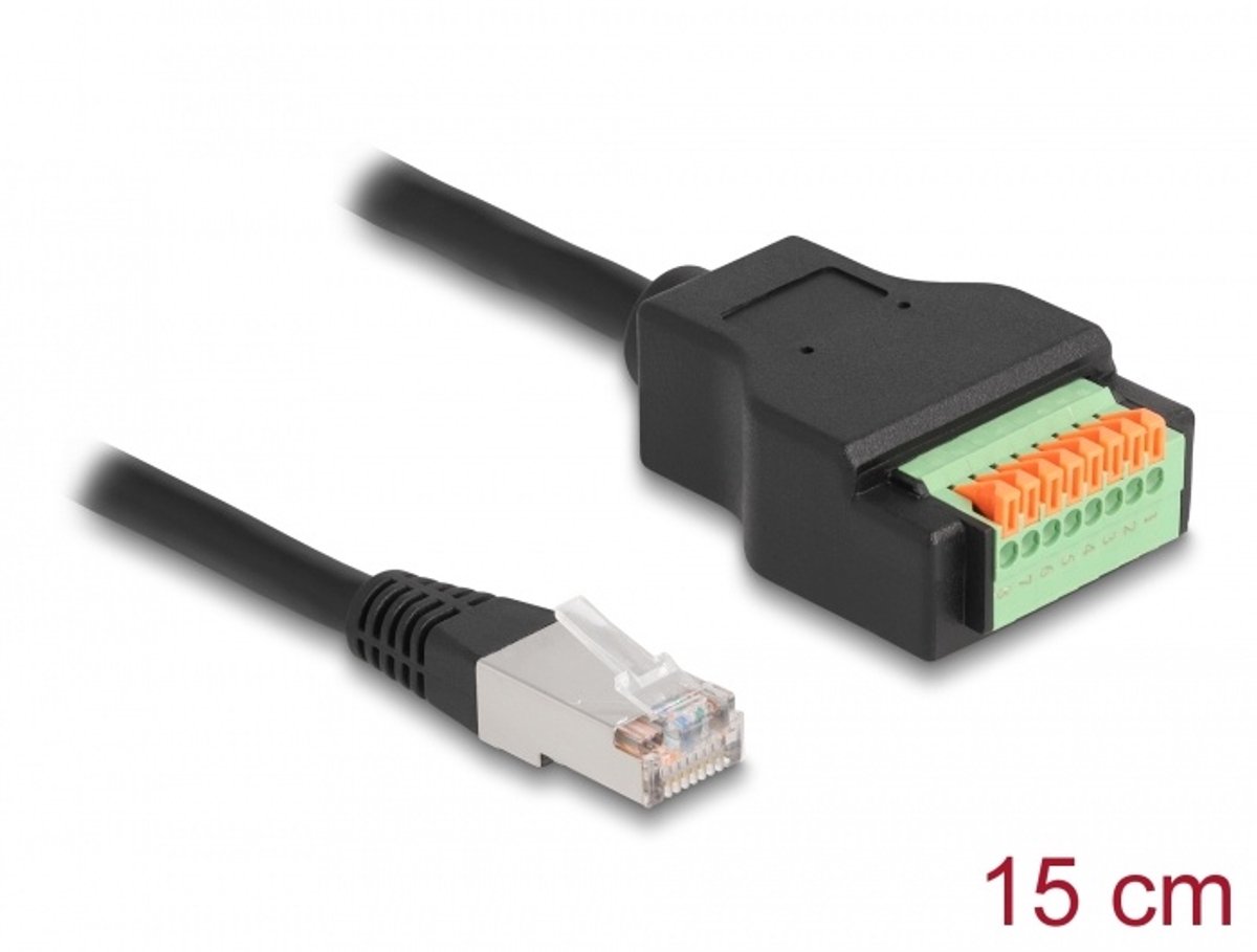 RJ45 kabelkat. 5e plug naar terminalblokadapter met drukknop 15 cm