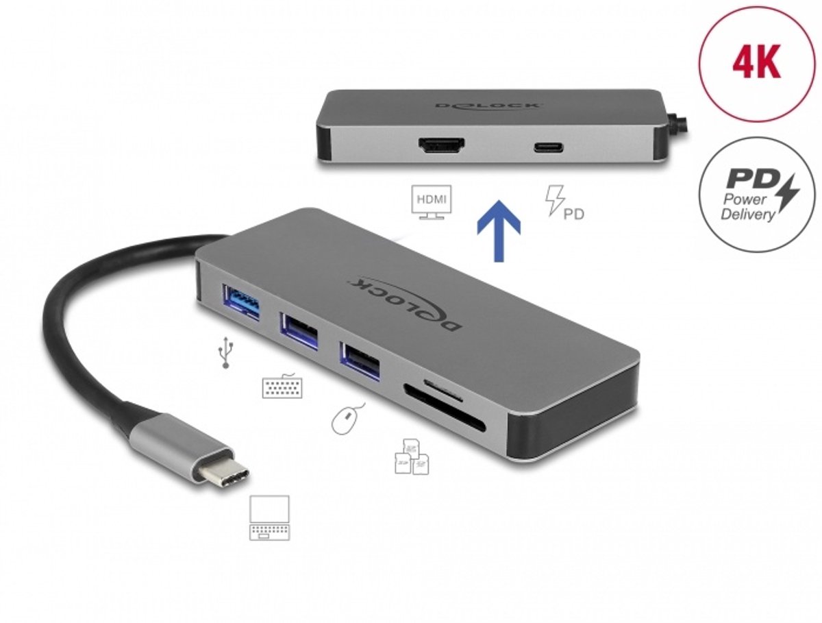 USB Type -C Docking Station voor mobiele apparaten 4K - HDMI / HUB / SD / PD 2.0
