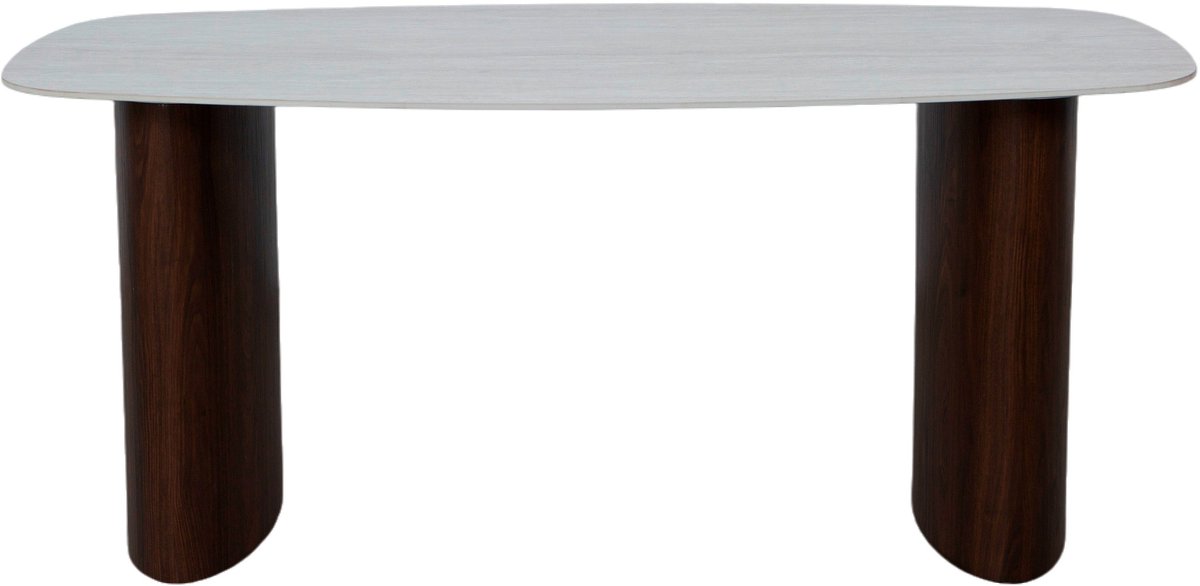 Eettafel Japandi marmerlook Alton ovaal 180cm beige steen Japanse stijl walnoot MDF