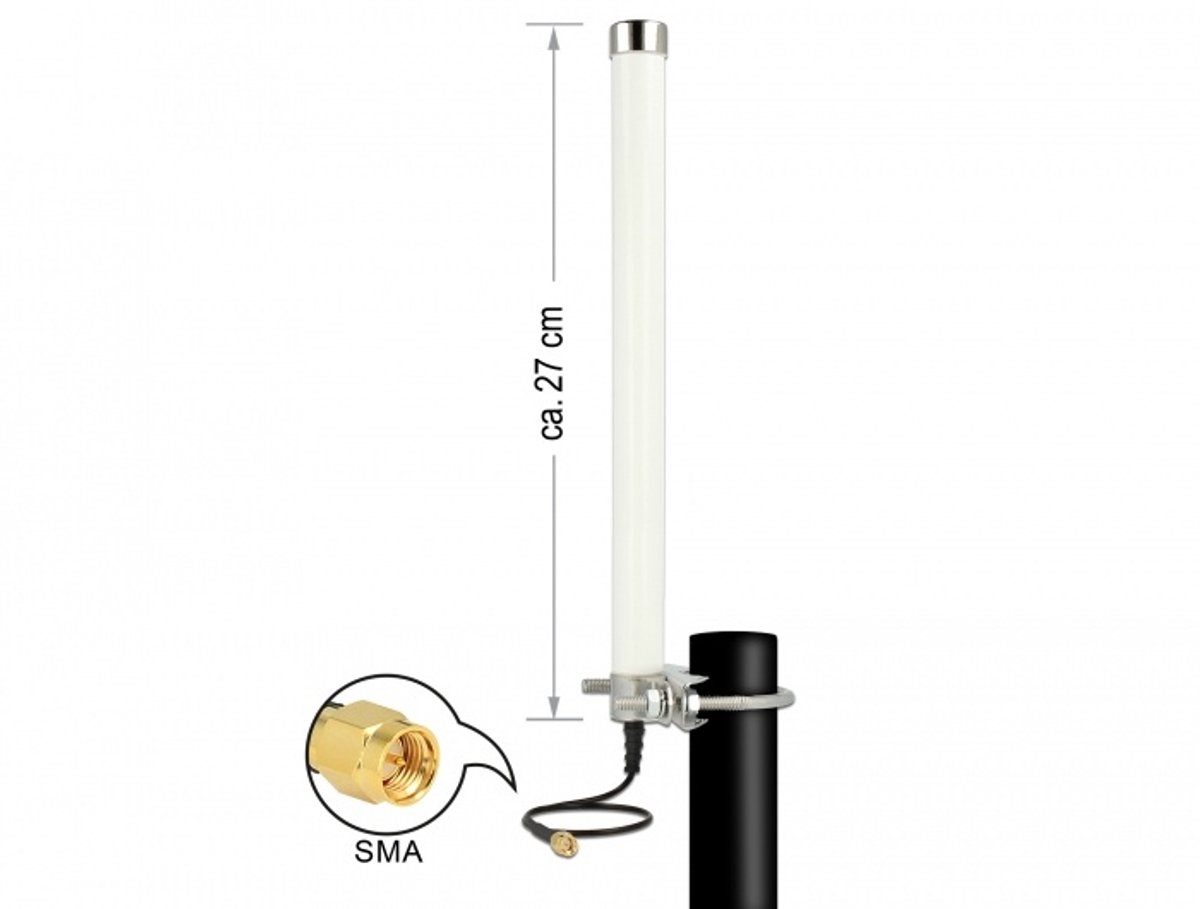 LTE -antenne SMA -plug 2 - 6,5 DBI 27 cm omnidirectionele vaste paalbevestiging Wit buiten