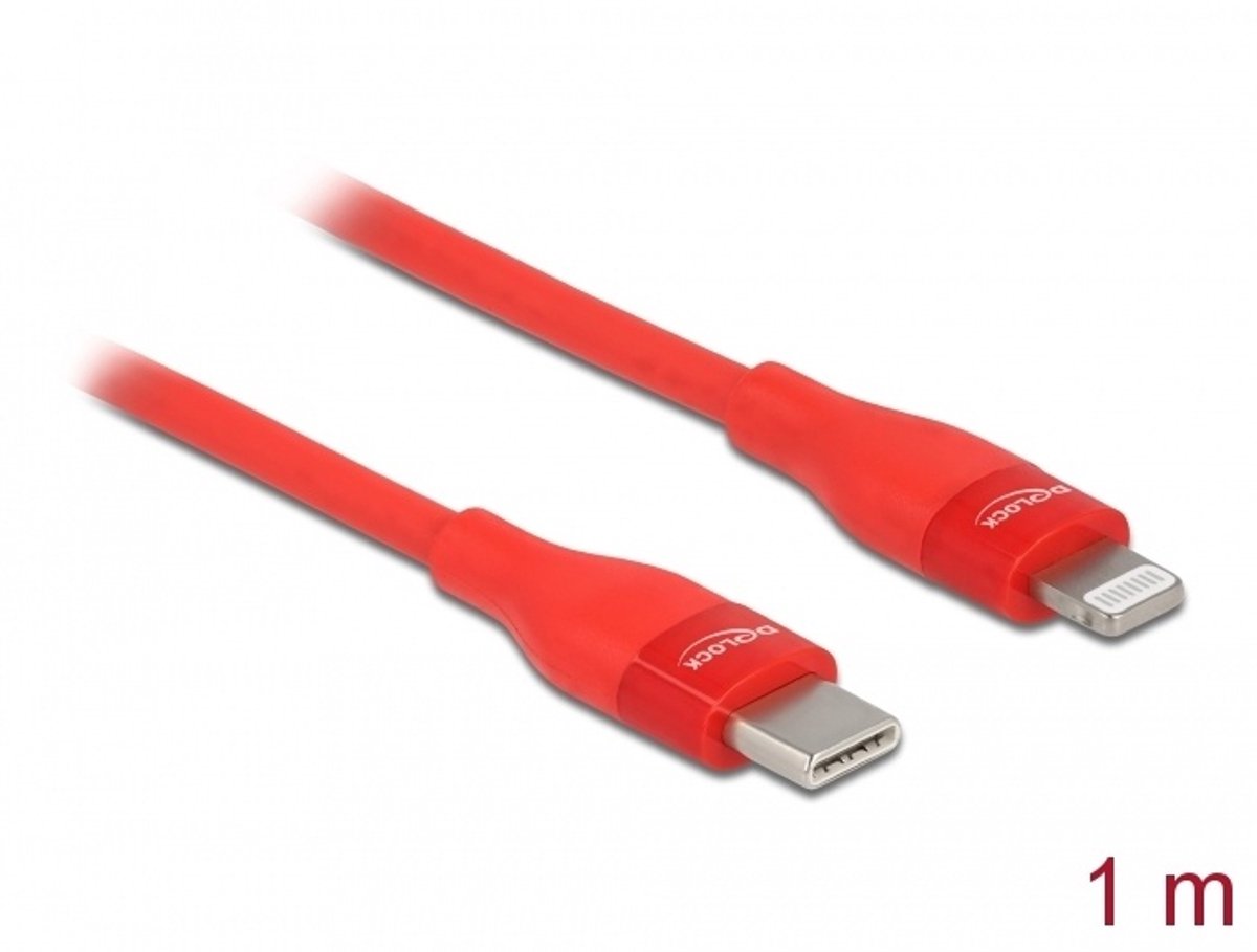 Gegevens en oplaadkabel USB Type-C naar Lightning voor iPhone, iPad en iPod Red 1 M MFI