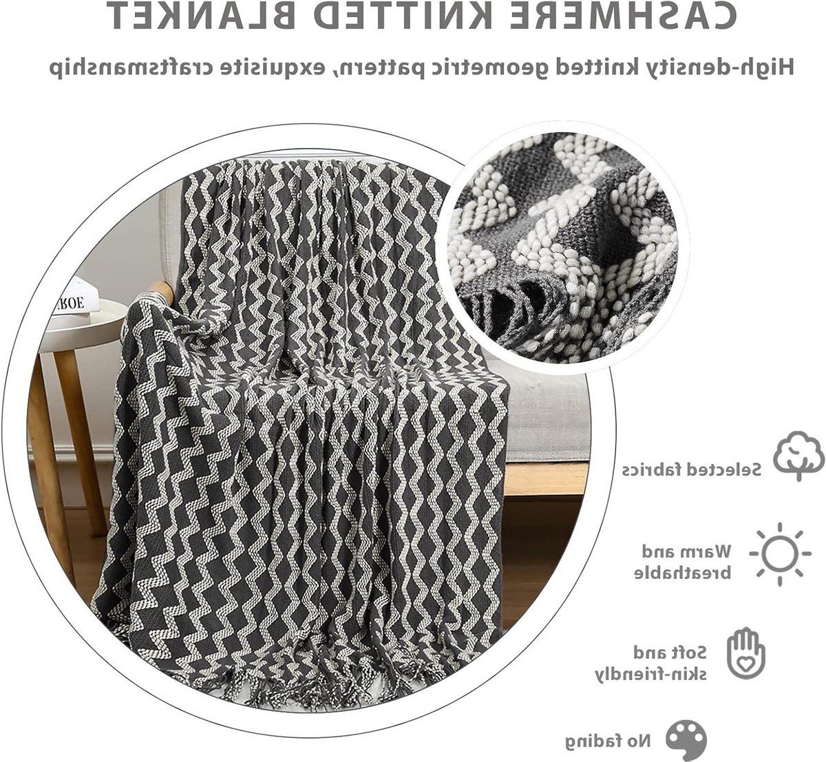 Gehaakte Deken met Franje in Twee Kleurige Ruitpatroon - Lichtgewicht en Zacht voor Sofa, Bed of Fauteuil, Decoratieve Woonaccessoire