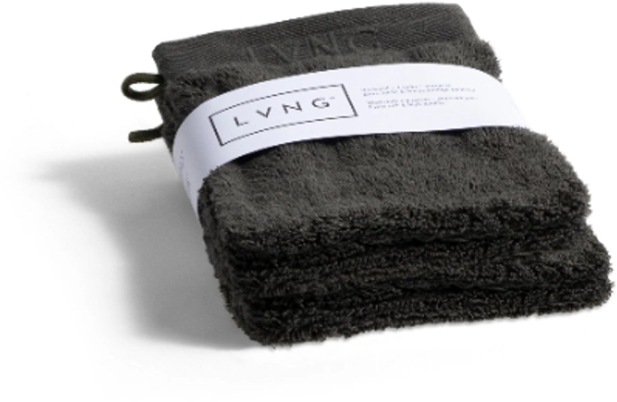 LVNG Washandjes – Set van 4 – 100% Biologisch Katoen – Hotelkwaliteit – GOTS-gecertificeerd – Antraciet