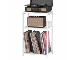 LP Opbergsysteem - Wit - Tot 100 Platen - Stevig Hout & Metaal - 65 x 40 x 30 cm (H x B x D) - Platenspeler Meubel - Platen Houder - Vinyl Kast / Tafel - Standaard - Platenrek - Platenhouder - Platenkast