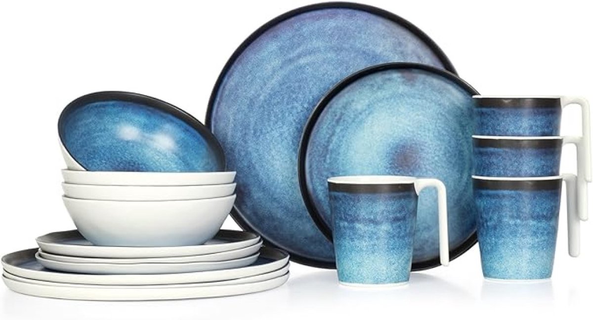 Camping Tafelservies 16-delig Melamine - Vaatwasserbestendig - Picknickset voor 4 Personen - Deep Ocean Design
