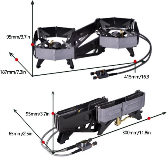 Kampeer Kooktoestel - Dubbele Brander - Buiten Koken - Efficiënte Verbranding - 34x117x96 cm - Zilver — afbeelding 5