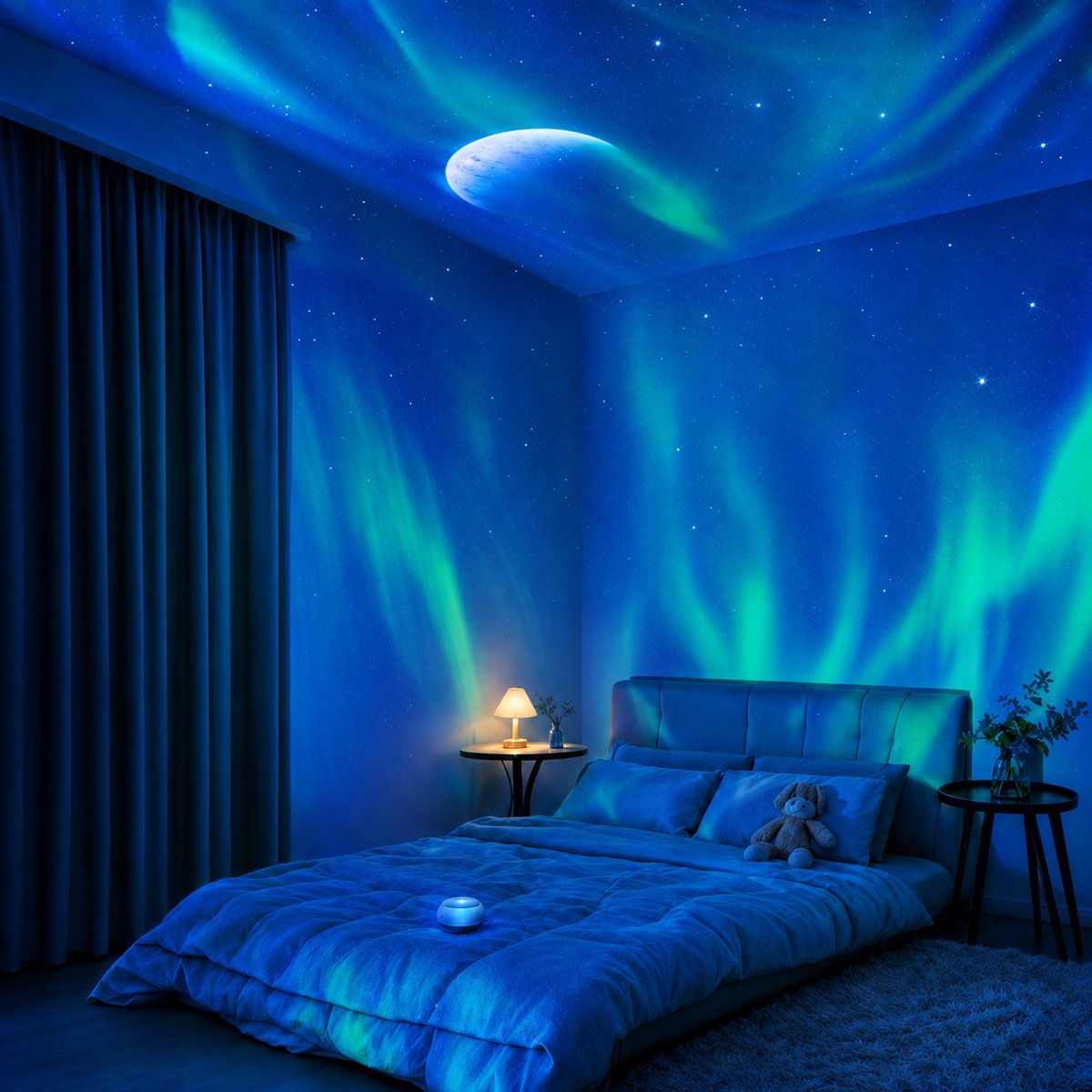 Sercano Sterrenhemel Projector – Aurora Projector met Groene Laser – 16 Kleuren – Bluetooth Speaker – 10 Geluiden & 5 Films – Timer – Met Afstandsbediening – voor Volwassenen Slaapkamer – foto 5