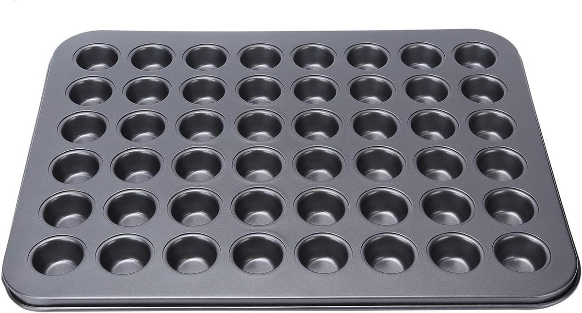 Muffin Bakvorm - Cupcake Blik - Mini Muffins Bakken - 48 Kopjes Capaciteit - 41x32x1 cm - Zwart