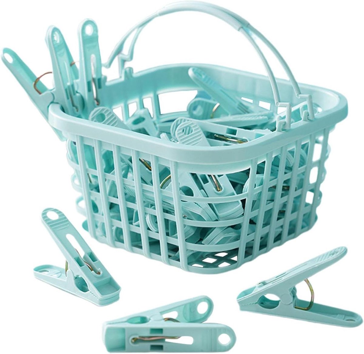 Wasknijpers met mand - Kleding clips - Was ophangen - Winddicht ontwerp - 30 stuks - Blauw