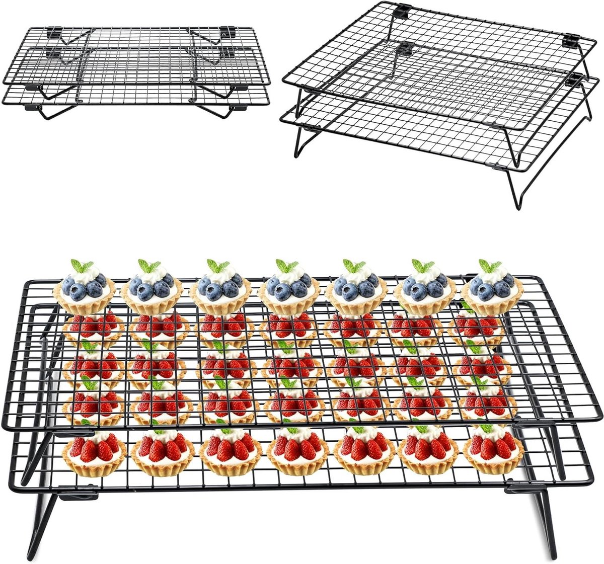 Stapelbaar koelrek - Bakrek set - Koelen en braden - Inklapbare poten - 34 x 236 cm - Zwart