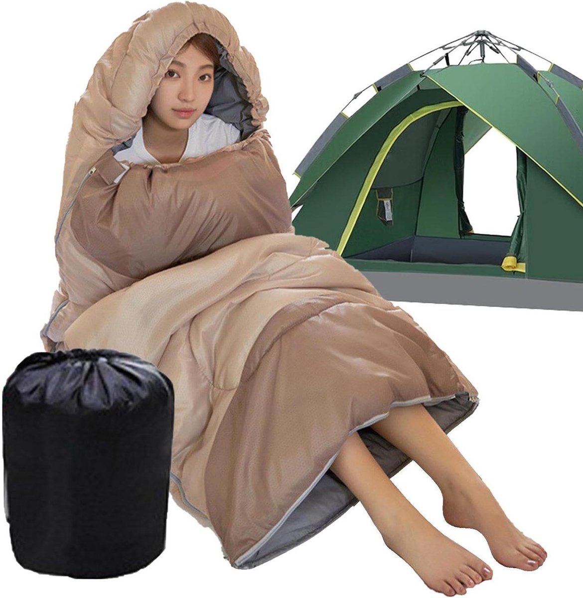Kampeer slaapzak - Lichtgewicht slaapzak - Buiten slapen - Warmte en comfort - 190 x 75 cm - Kaki