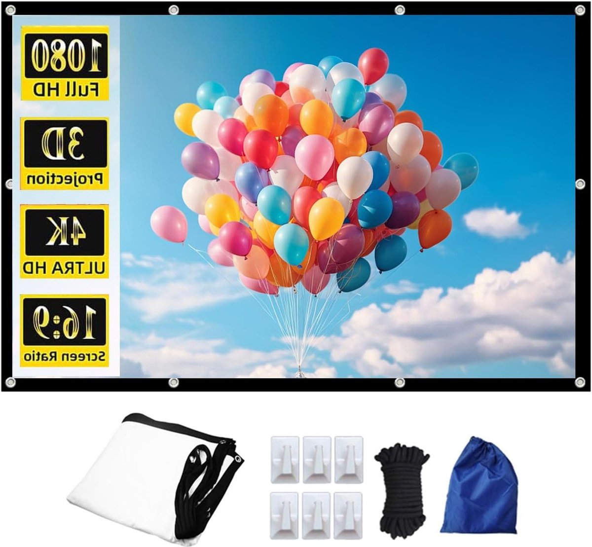 Projectiescherm - Beamer Scherm - Thuisbioscoop - Draagbaar Opvouwbaar - 72-300 inch - Wit